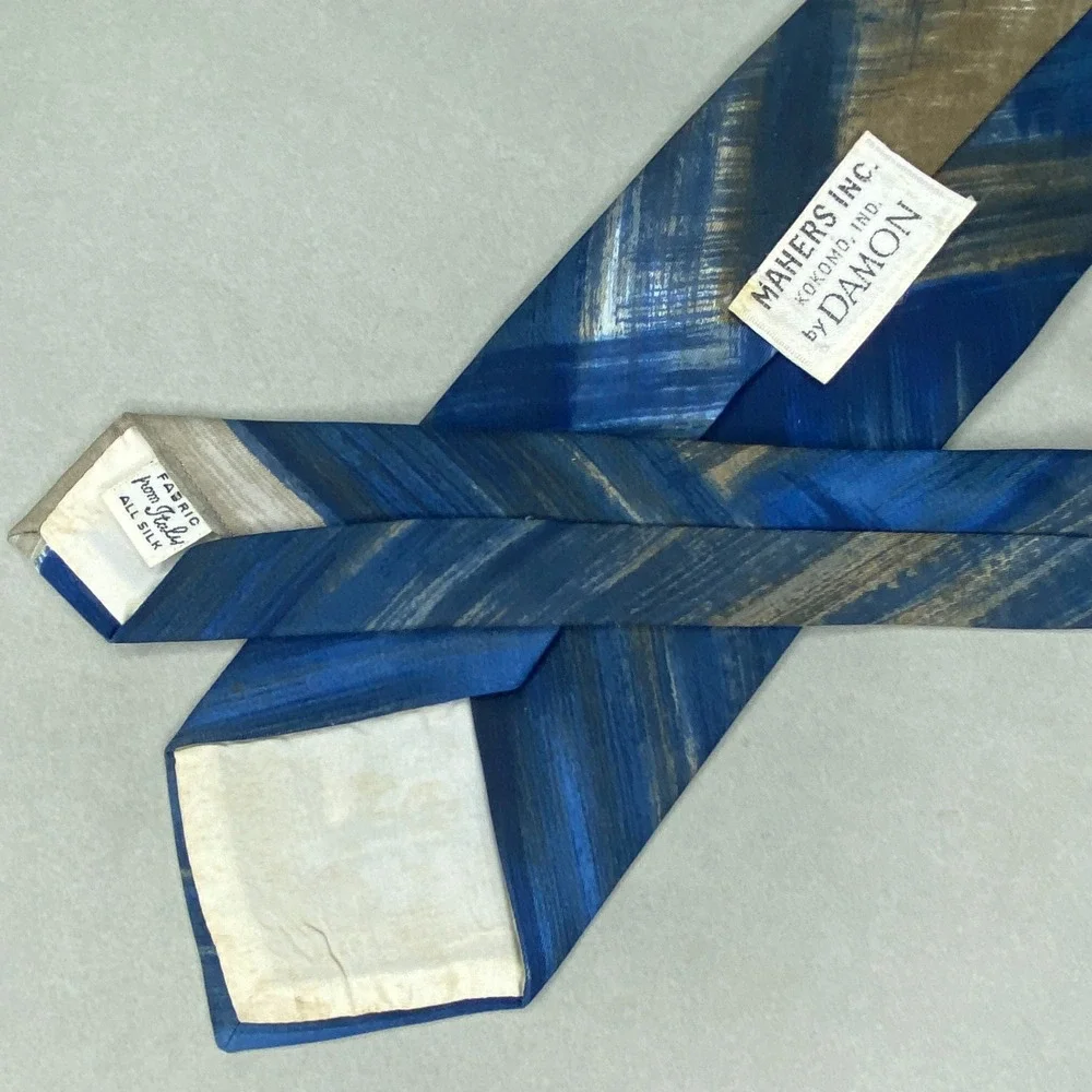 VTG Damon Necktie Mens Blue‎ Italian Silk Abstract Brushstroke Artsy 52x3